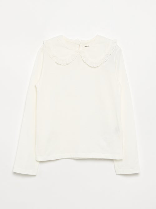 T-shirt à manches longues avec col en broderies anglaises - Kiabi T-shirt à manches longues avec col en broderies anglaises - Kiabi