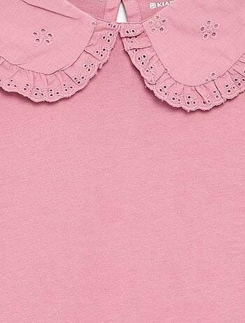 T-shirt à manches longues avec col en broderies anglaises
