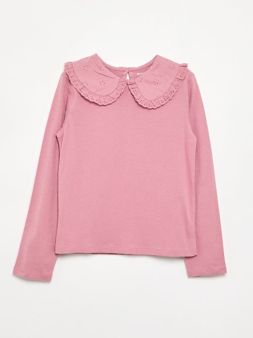 T-shirt à manches longues avec col en broderies anglaises - Kiabi T-shirt à manches longues avec col en broderies anglaises - Kiabi