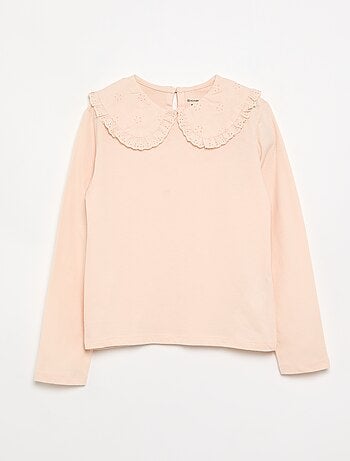 T-shirt à manches longues avec col en broderies anglaises