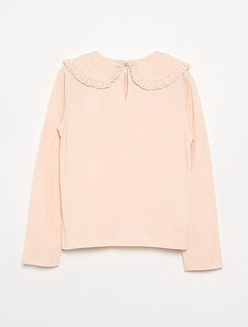 T-shirt à manches longues avec col en broderies anglaises