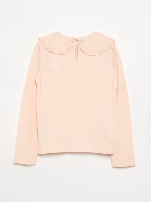 T-shirt à manches longues avec col en broderies anglaises - Kiabi
