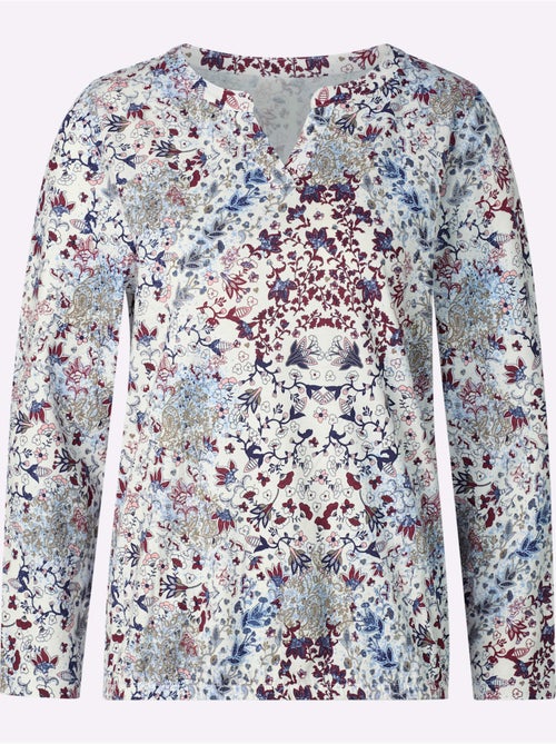 T-shirt à manches longues avec col en V et motif floral - Taille standard - Moda Vilona - Kiabi T-shirt à manches longues avec col en V et motif floral - Taille standard - Moda Vilona - Kiabi