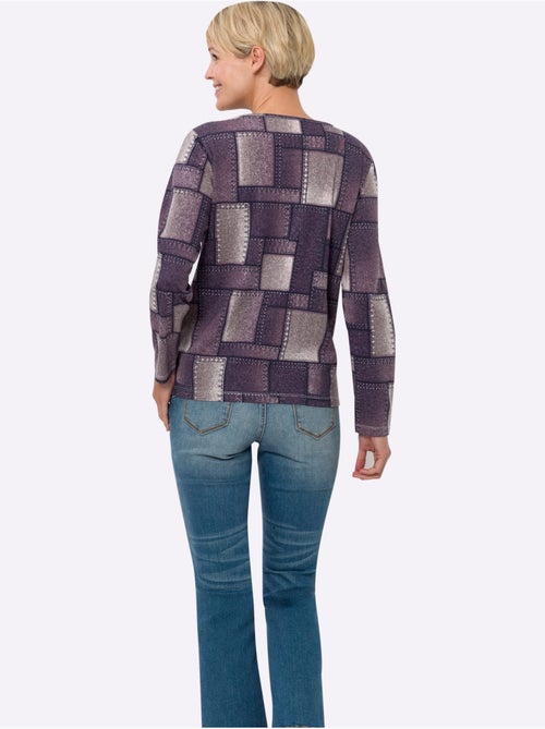 T-shirt à manches longues avec col et motif patchwork - taille standard - moda vilona - Kiabi