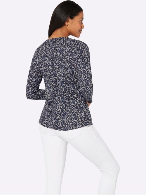 T-shirt à manches longues avec col froncé et imprimé floral - taille standard - moda vilona - Kiabi