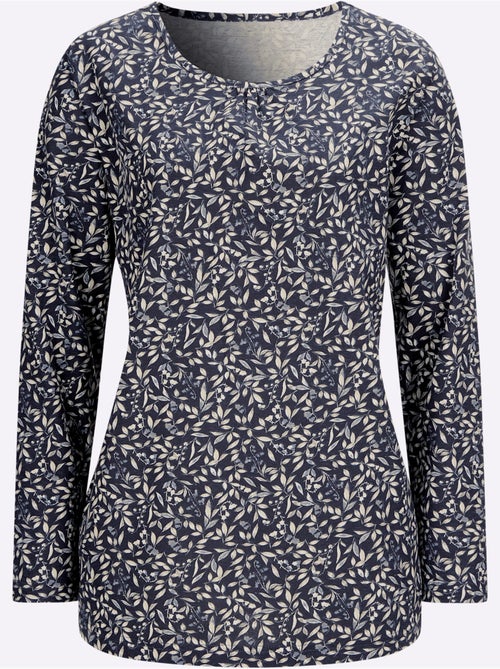 T-shirt à manches longues avec col froncé et imprimé floral - taille standard - moda vilona - Kiabi