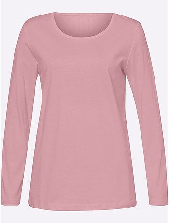 T-shirt à manches longues avec col rond et coupe simple - Taille standard - Moda Vilona
