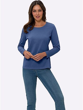 T-shirt à manches longues avec col rond et coupe simple - Taille standard - Moda Vilona