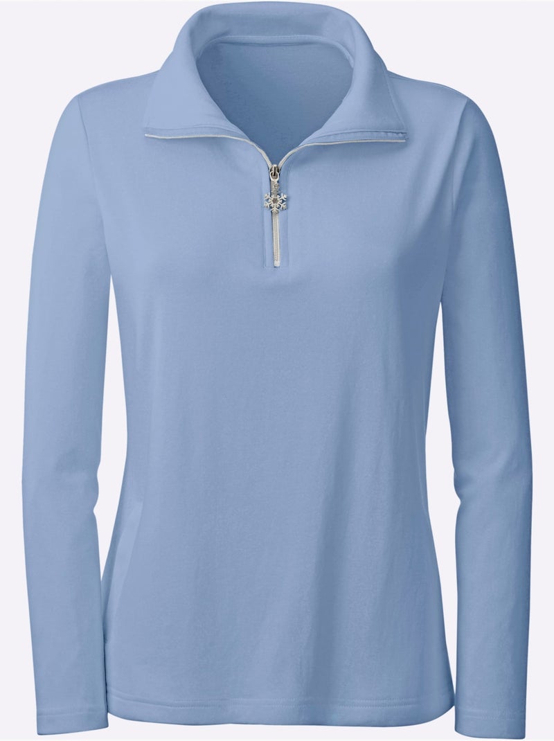 T-shirt à manches longues avec col transformable et poches fendues - taille standard - witt Bleu - Kiabi