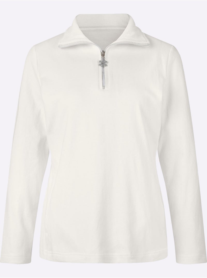 T-shirt à manches longues avec col transformable et poches fendues - taille standard - witt Ecru - Kiabi