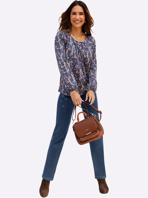 T-shirt à manches longues avec encolure ronde et imprimé floral - taille standard - moda vilona - Kiabi