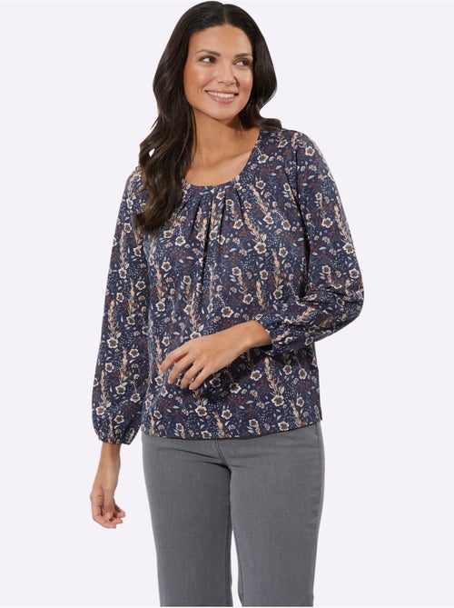 T-shirt à manches longues avec encolure ronde et imprimé floral - taille standard - moda vilona - Kiabi