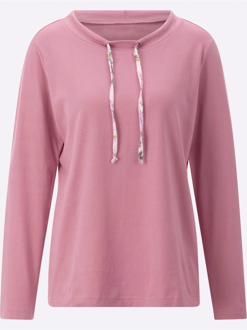 T-shirt à manches longues avec encolure ronde et lien noué - taille standard - moda vilona Rose - Kiabi