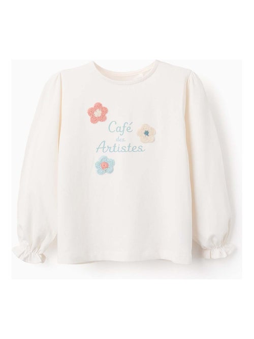 T-shirt à Manches Longues avec Fleurs en Relief - Kiabi