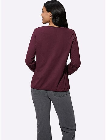T-shirt à manches longues avec fronces et encolure en V - Taille standard - Moda Vilona