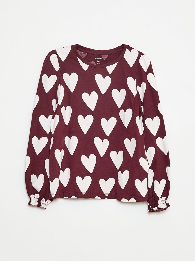 T-shirt à manches longues avec fronces aux épaules Marron - Kiabi