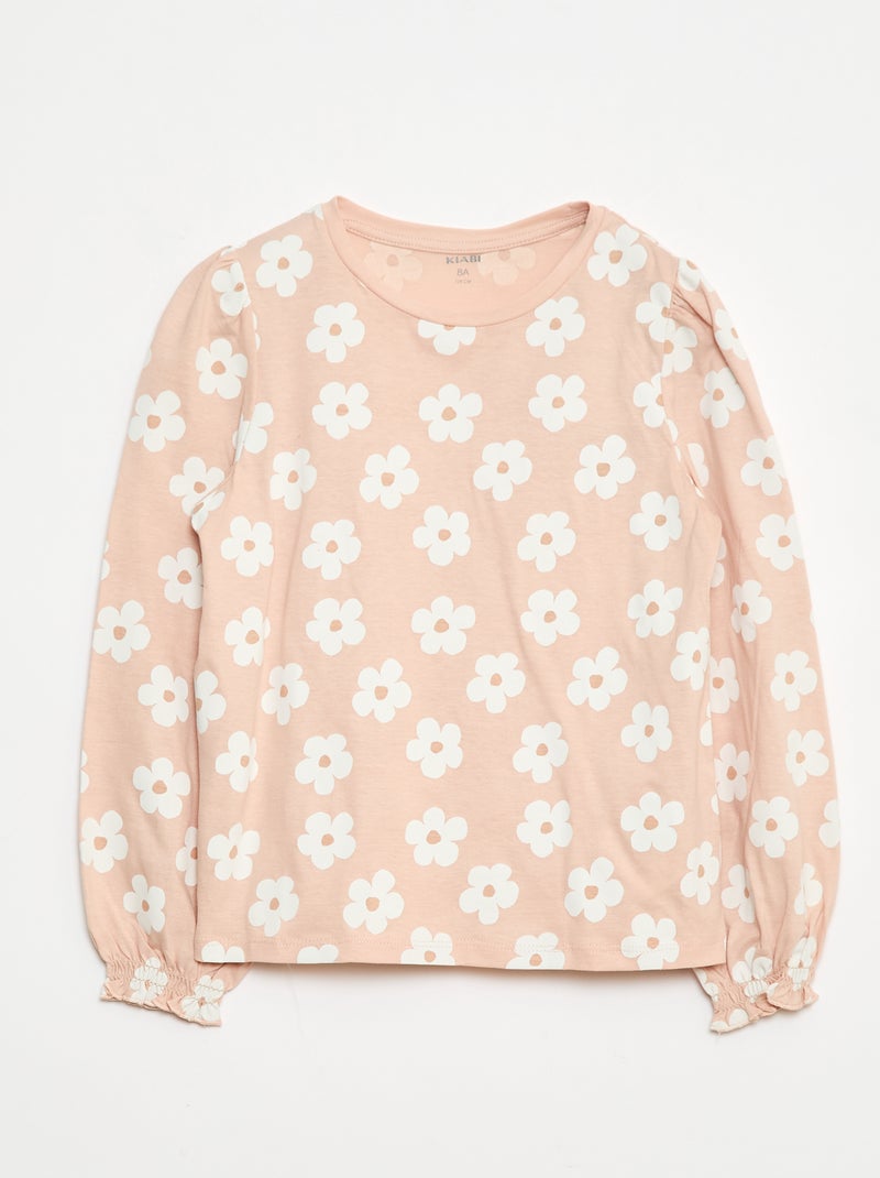 T-shirt à manches longues avec fronces aux épaules Rose - Kiabi