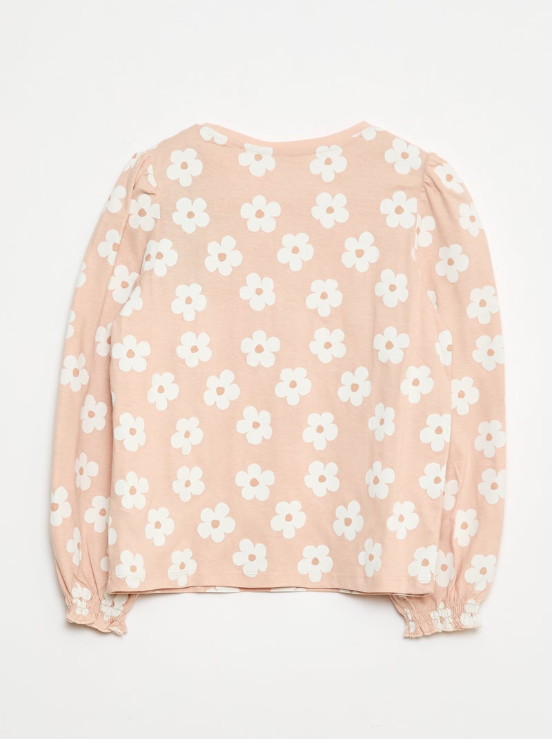 T-shirt à manches longues avec fronces aux épaules Rose - Kiabi