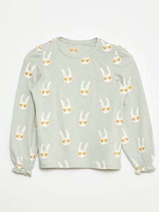 T-shirt à manches longues avec fronces aux épaules