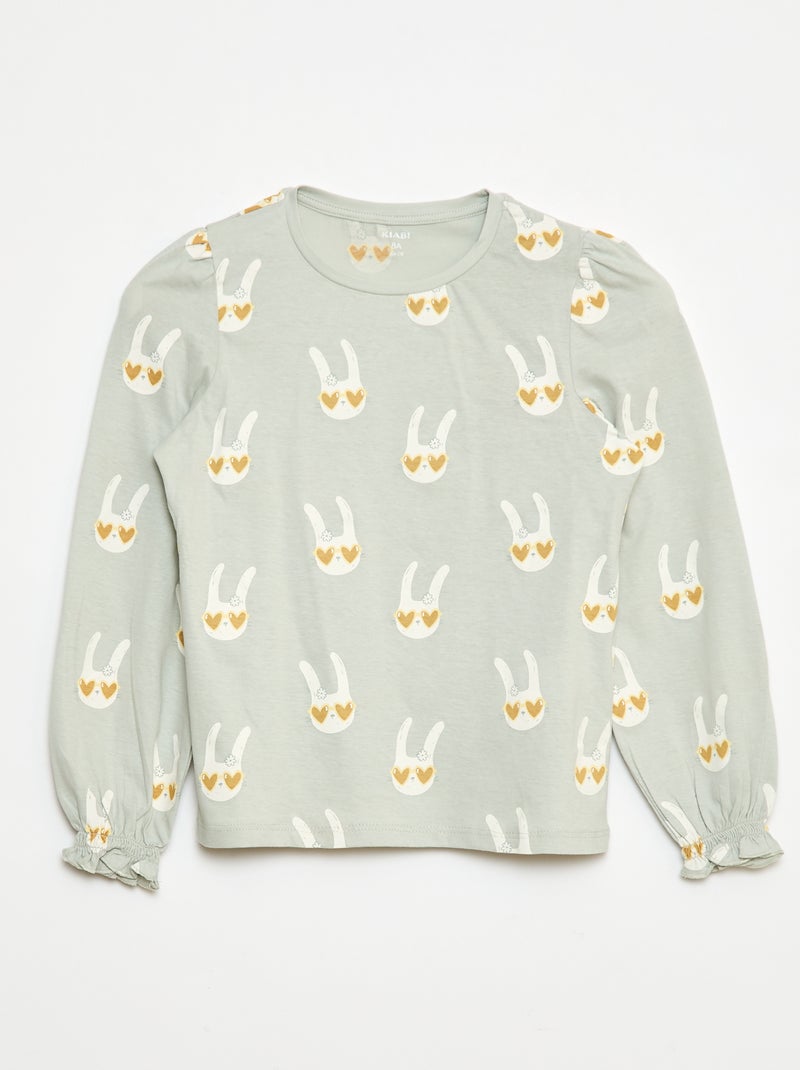 T-shirt à manches longues avec fronces aux épaules Vert - Kiabi