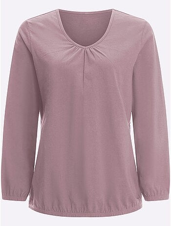 T-shirt à manches longues avec fronces et encolure en v - taille standard - moda vilona