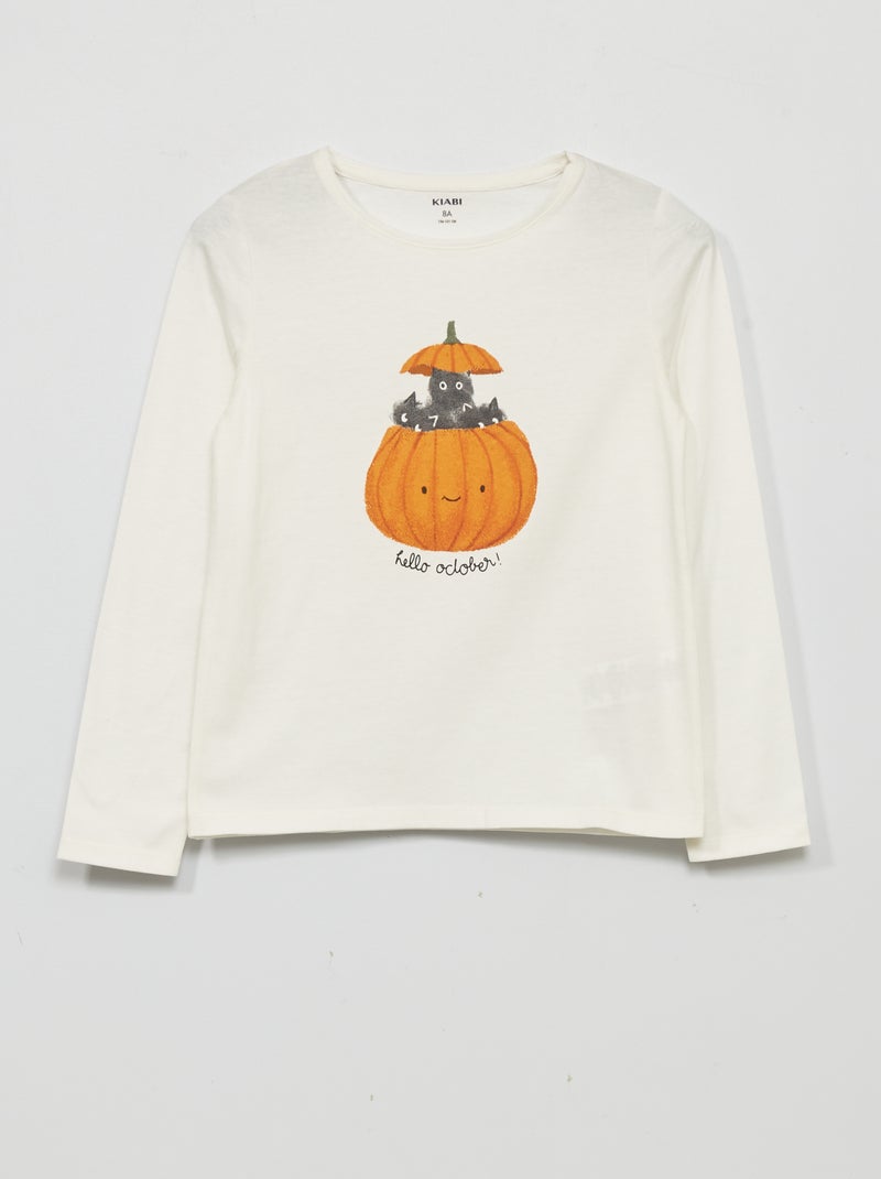 T-shirt à manches longues avec imprimé - Halloween Blanc - Kiabi