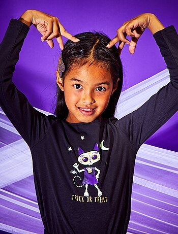 T-shirt Halloween Fille Manches Longues - Taille S (6/6X) Violet - Coton - Occasion Excellent état