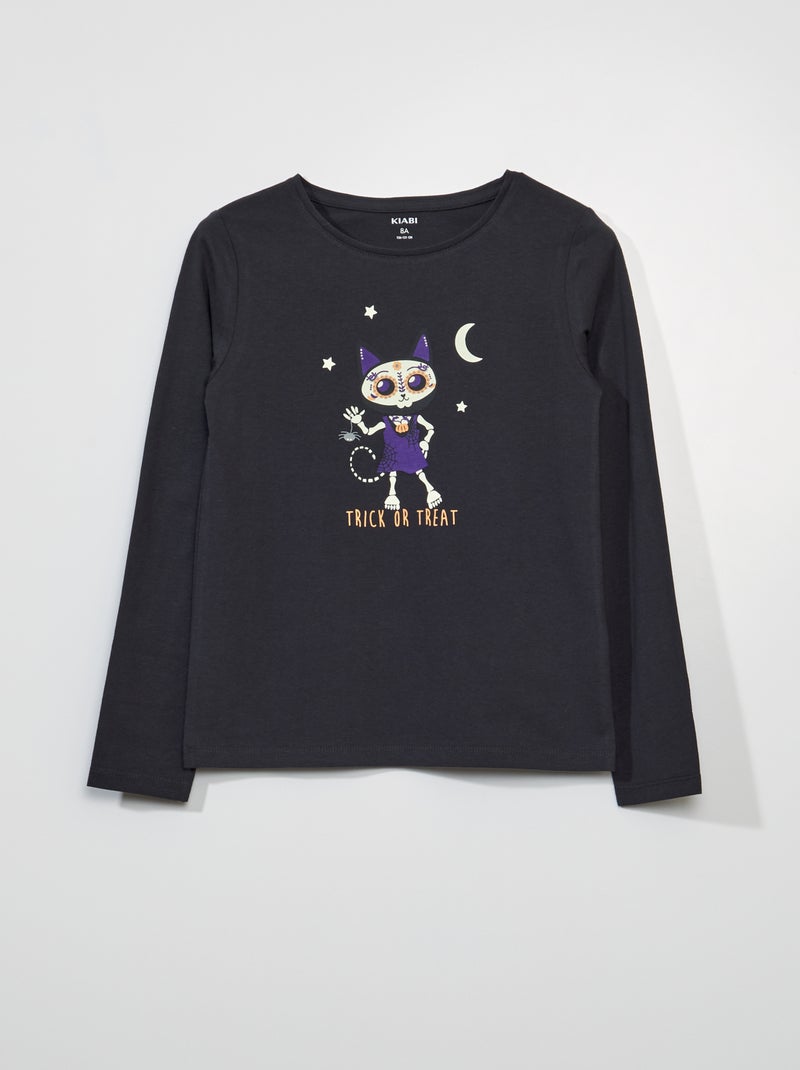 T-shirt à manches longues avec imprimé - Halloween Noir - Kiabi
