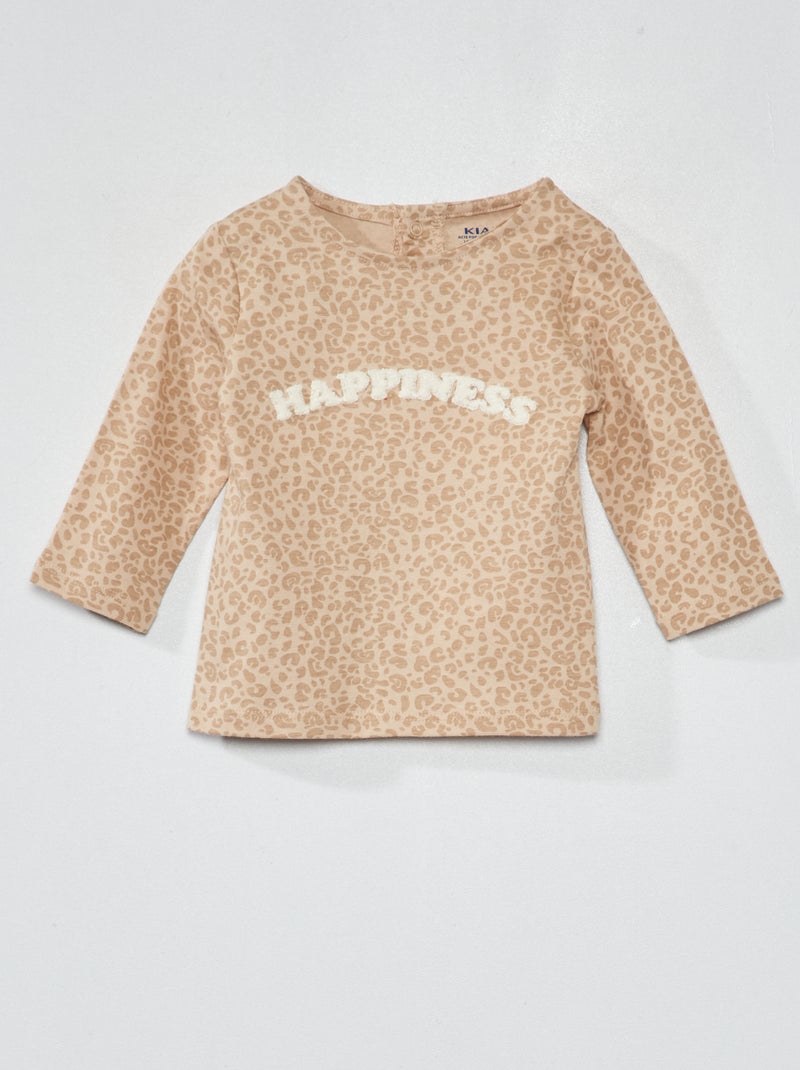 T-shirt à manches longues avec imprimé Beige - Kiabi