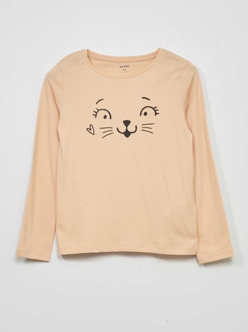 T-shirt à manches longues avec imprimé Beige - Kiabi