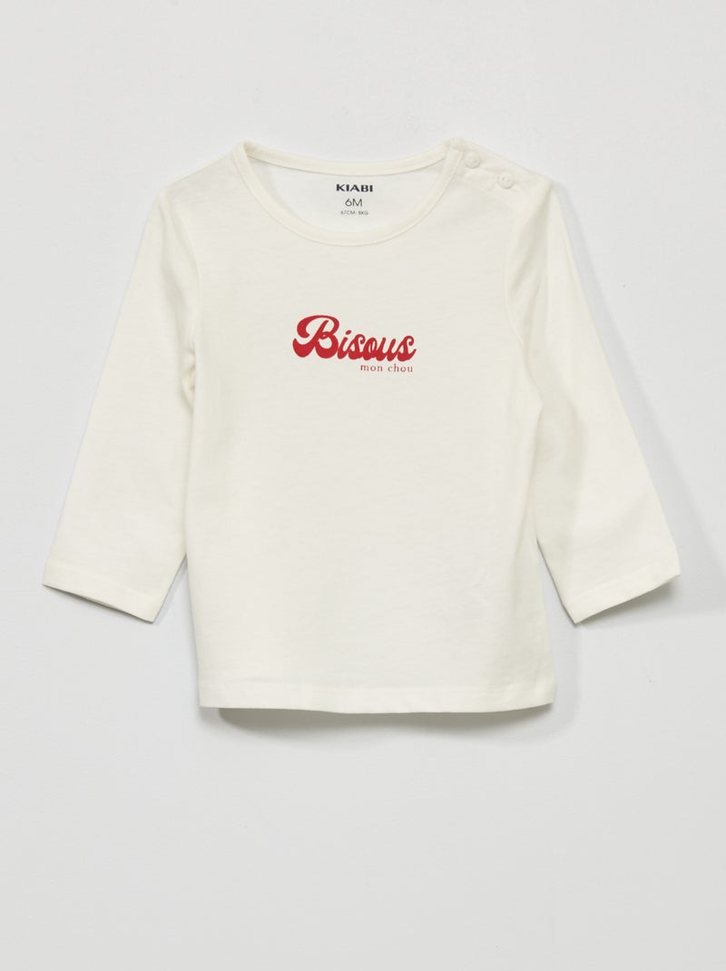 T-shirt à manches longues avec imprimé Blanc - Kiabi