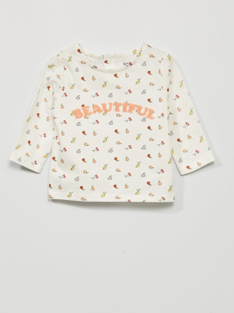 T-shirt à manches longues avec imprimé Blanc - Kiabi