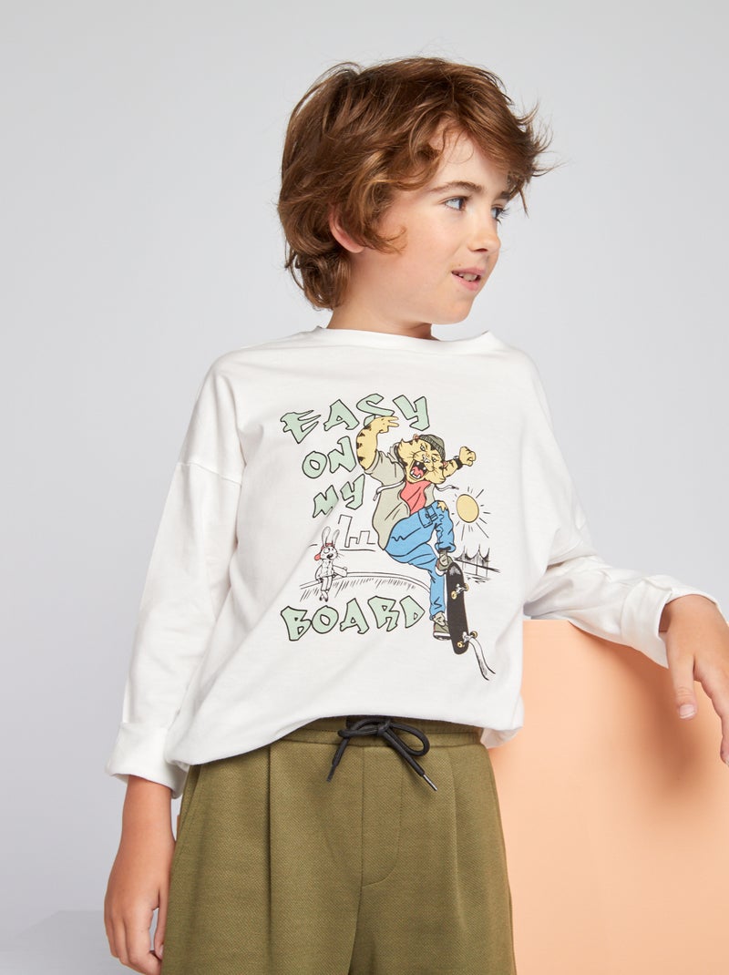 T-shirt à manches longues avec imprimé Blanc - Kiabi