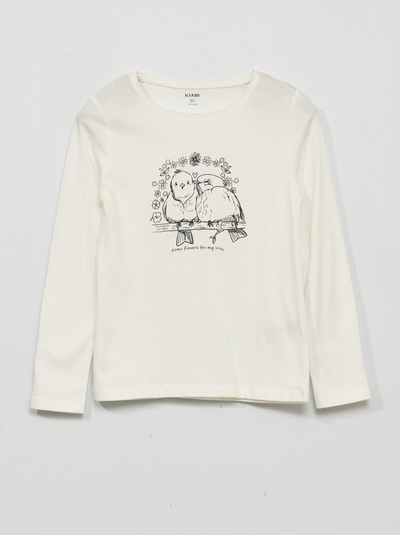 T-shirt à manches longues avec imprimé Blanc - Kiabi