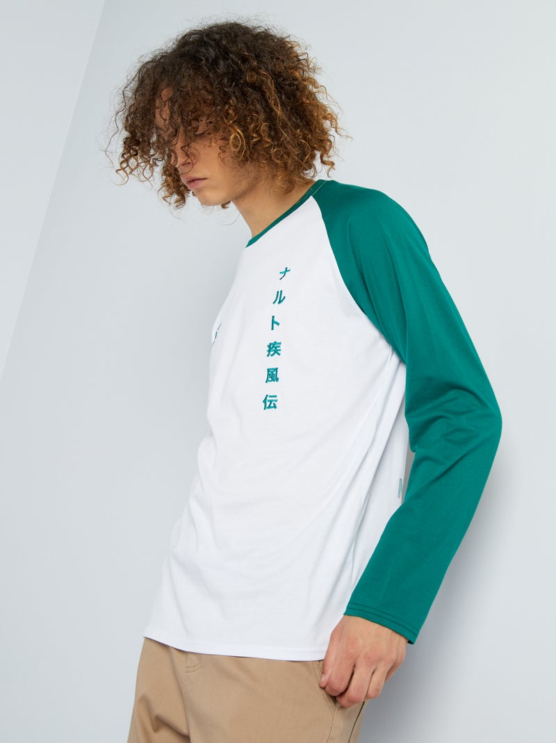 T-shirt à manches longues avec imprimé Blanc/vert - Kiabi