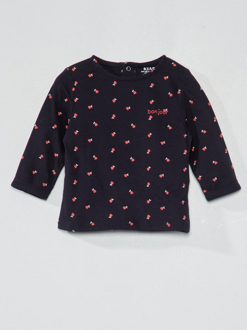 T-shirt à manches longues avec imprimé Bleu - Kiabi