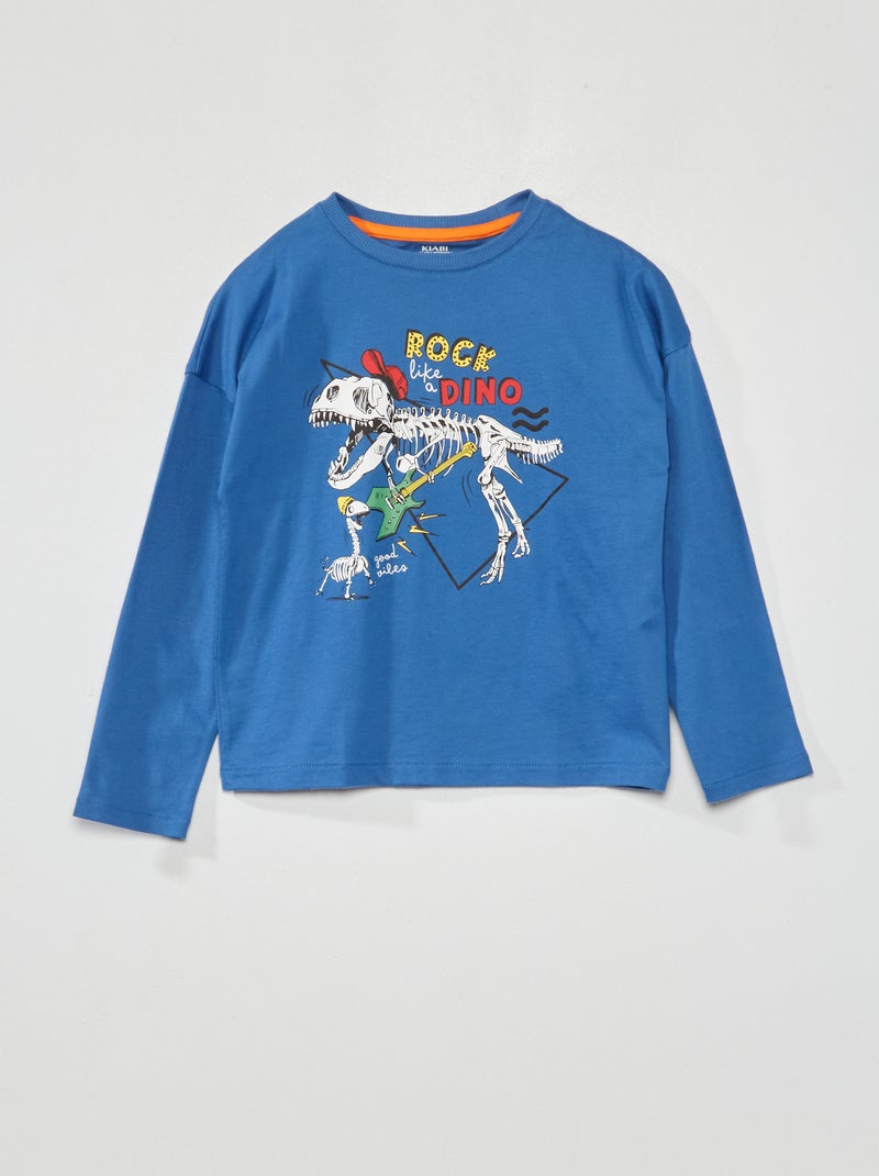 T-shirt à manches longues avec imprimé Bleu - Kiabi
