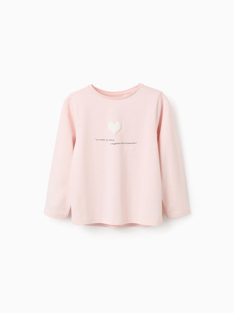 T-Shirt à Manches Longues avec Imprimé en Relief Rose clair - Kiabi