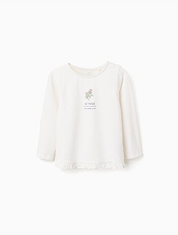 T-shirt à manches longues avec imprimé fleurs et volants