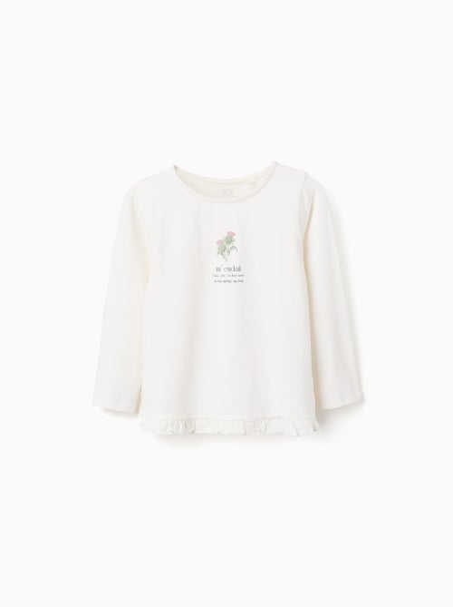 T-shirt à manches longues avec imprimé fleurs et volants - Kiabi