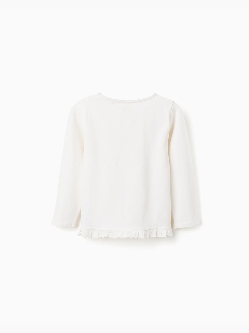 T-shirt à manches longues avec imprimé fleurs et volants Blanc - Kiabi
