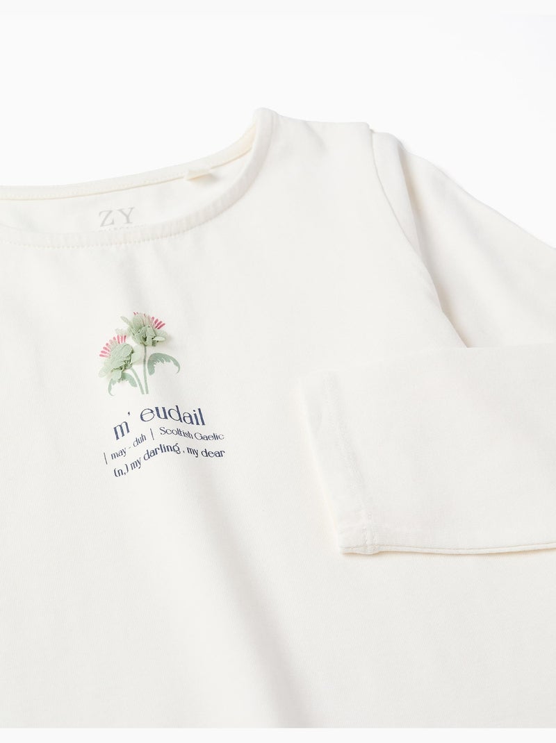 T-shirt à manches longues avec imprimé fleurs et volants Blanc - Kiabi