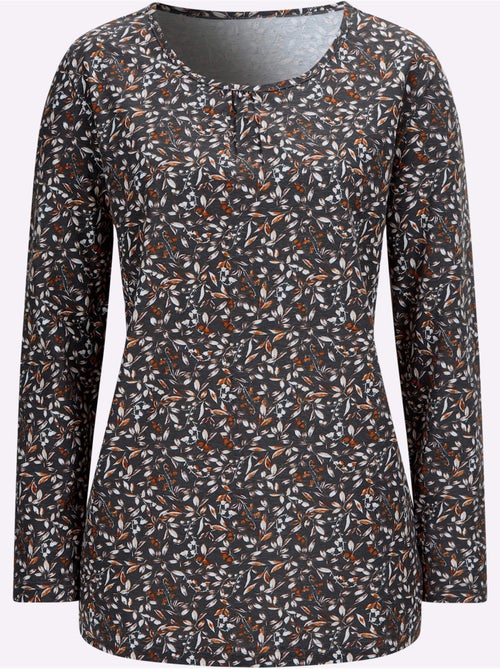 T-shirt à manches longues avec imprimé floral et encolure froncée - taille standard - moda vilona - Kiabi T-shirt à manches longues avec imprimé floral et encolure froncée - taille standard - moda vilona - Kiabi