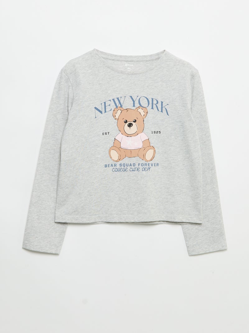 T-shirt à manches longues avec imprimé Gris - Kiabi