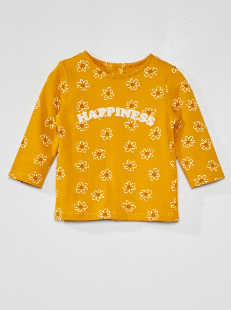 T-shirt à manches longues avec imprimé Jaune - Kiabi
