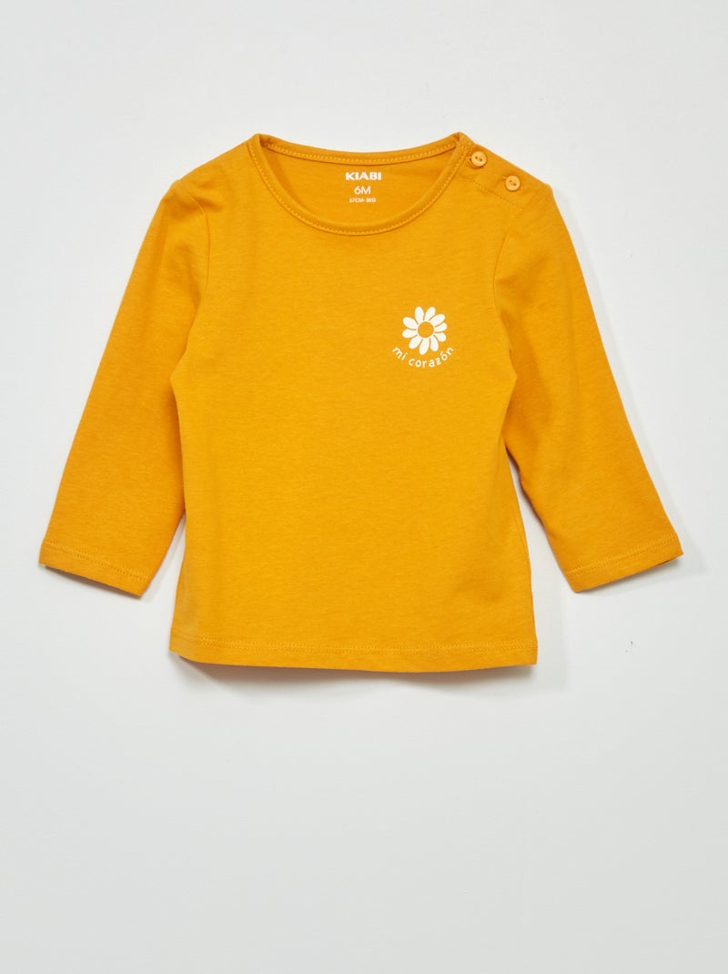 T-shirt à manches longues avec imprimé Jaune moutarde - Kiabi