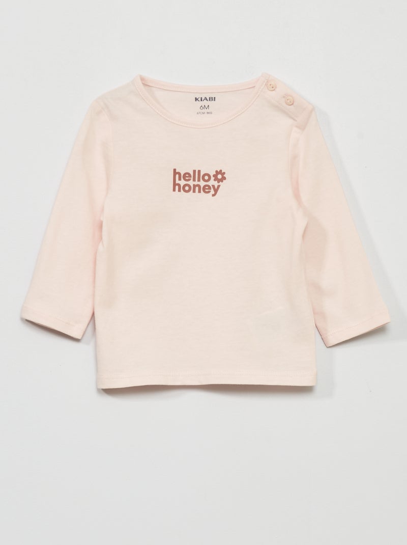 T-shirt à manches longues avec imprimé Rose - Kiabi