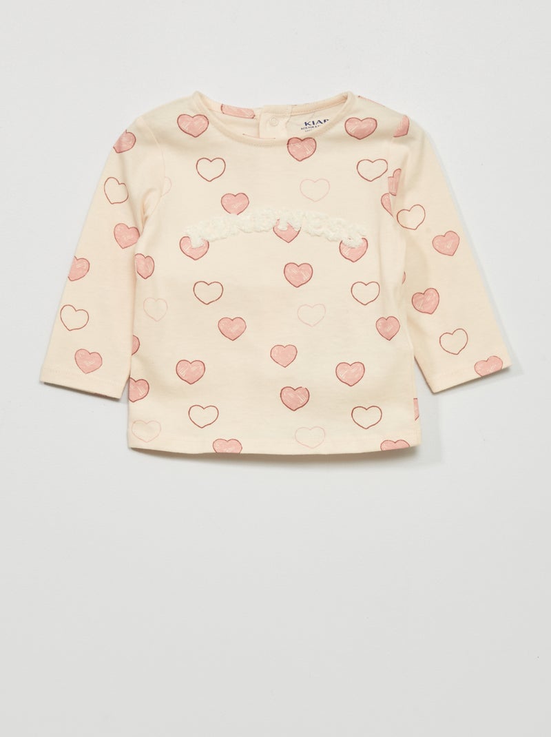 T-shirt à manches longues avec imprimé Rose - Kiabi