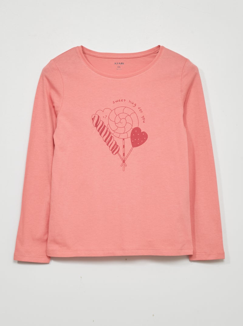T-shirt à manches longues avec imprimé Rose - Kiabi