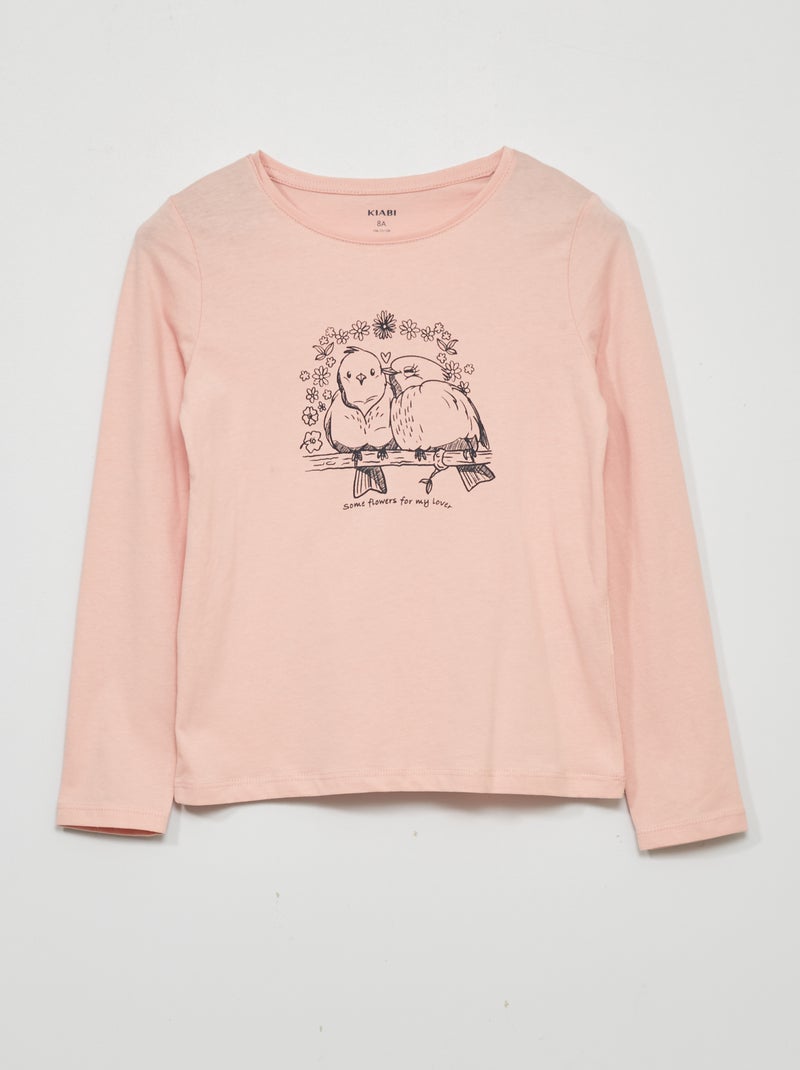 T-shirt à manches longues avec imprimé Rose - Kiabi